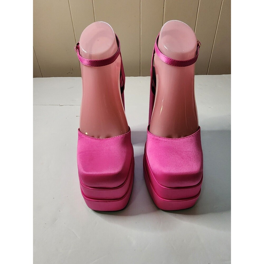 Aldo Kersaudy Platform Heeled Sandals Womens 7 Hot Pink Satin Buckle Ankle Strap